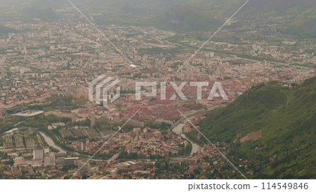 Historic centre of Grenoble below famous Fort de la Bastille, view from above. France 114549846