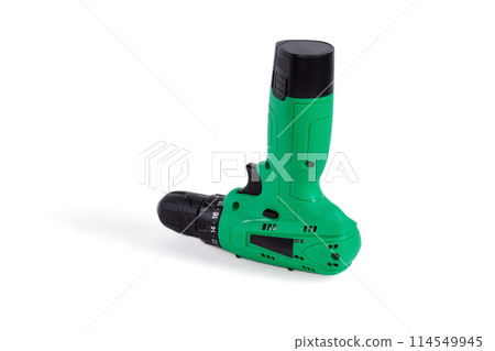 Green cordless screwdriver. 114549945