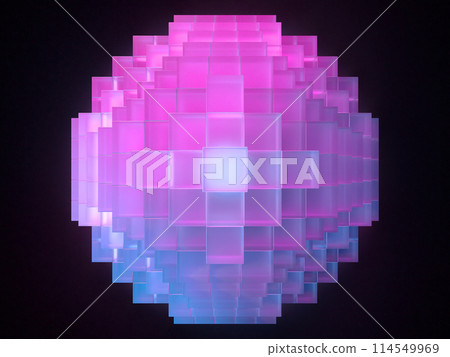 3D illustration of a pyramid made of fantastically glowing cubes 3D illustration of a pyramid made of fantastically glowing cubes 114549969