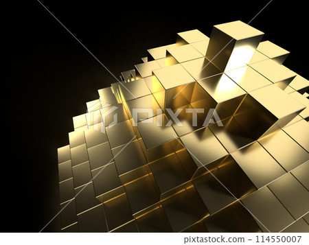 3D illustration of a pyramid made of golden cubes 3D illustration of a pyramid made of golden cubes 114550007
