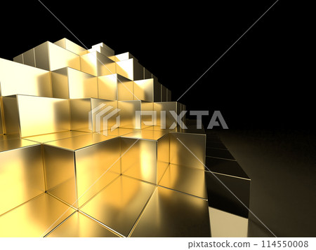 3D illustration of a pyramid made of golden cubes 3D illustration of a pyramid made of golden cubes 114550008
