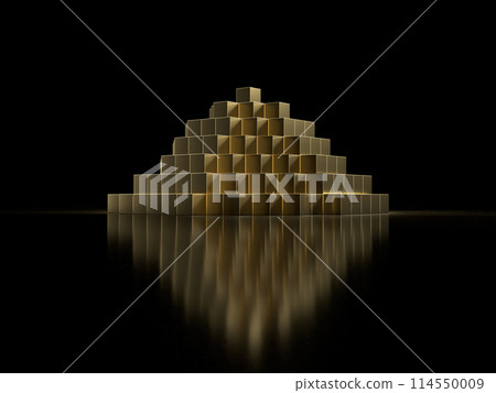 3D illustration of a pyramid made of golden cubes 3D illustration of a pyramid made of golden cubes 114550009