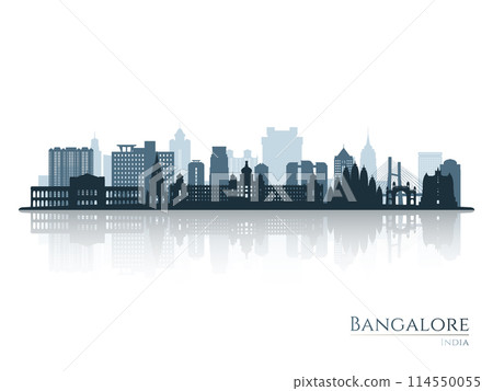 Bangalore skyline silhouette with reflection.  114550055