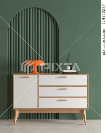 Memphis style conceptual interior room 3d illustration 114550287