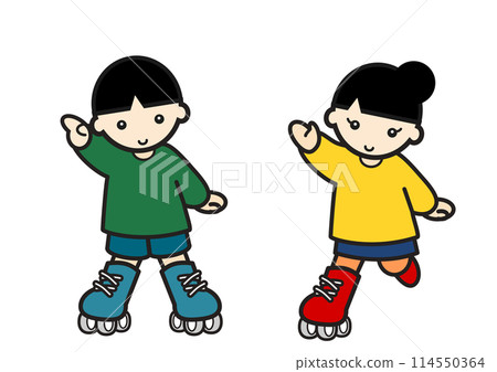 Boy and girl roller skating 114550364