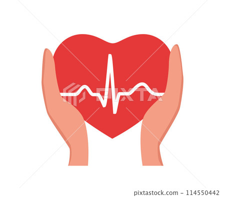 Hypertension awareness symbol. Red heart in hands. High Blood Pressure awareness concept. 114550442