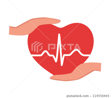 Hypertension awareness symbol. Red heart in hands. High Blood Pressure awareness concept. 114550443