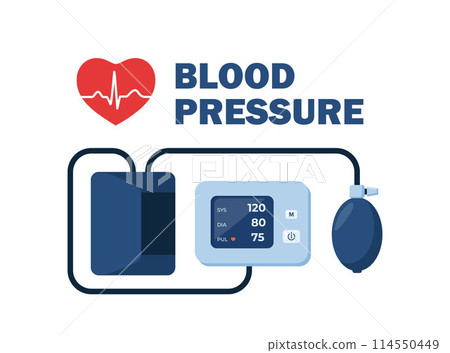 Hypertension digital tonometer, sphygmomanometer. Electronic arterial blood pressure monitor. Medical equipment for diagnose hypertension, heart disease. 114550449