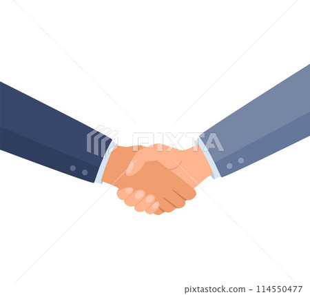 Shaking hands, symbol of success deal, happy partnership, greeting shake, casual handshaking agreement. 114550477
