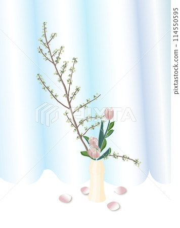 Tulip and Japanese quince flower arrangement Tulip and Japanese quince flower arrangement 114550595