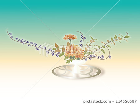 紫式部、胡椒和菊花的花道 114550597
