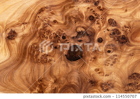 Texture of elm burl slab table top 114550707
