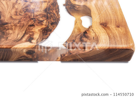 Live edge elm burl slab table top with central epoxy resin river Live edge elm burl slab table top with central epoxy resin river 114550710