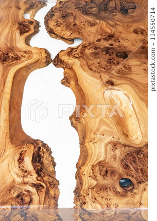 Live edge elm burl slab table top with central epoxy resin river Live edge elm burl slab table top with central epoxy resin river 114550714