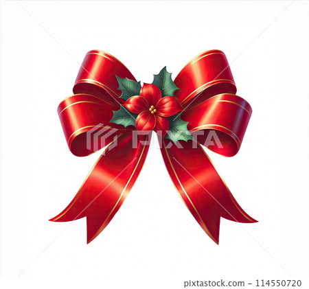 Shiny red satin ribbon on white background. Christmas and New Year decoration Shiny red satin ribbon on white background. Christmas and New Year decoration 114550720