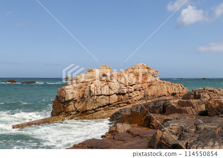 Rocky coast of Brittany -  Pink Granite Coast, Le Gouffre, Brittany, France 114550854