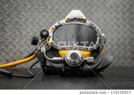 Closeup photo of commercial diving helmet Closeup photo of commercial diving helmet 114550957