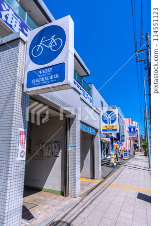 Yokohama cityscape in Japan - View of bicycle parking lot and elevator at Nakata Station on the Yokohama Municipal Subway 114551123