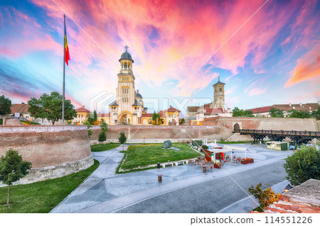 Amazing cityscape of Coronation Orthodox and Roman Catholic cathedrals inside fortified Alba Carolina Fortres 114551226