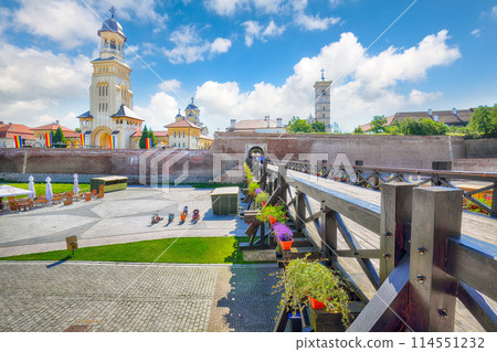 Amazing cityscape of Coronation Orthodox and Roman Catholic cathedrals inside fortified Alba Carolina Fortres Amazing cityscape of Coronation Orthodox and Roman Catholic cathedrals inside fortified Alba Carolina Fortres 114551232