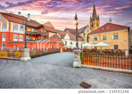 Amazing View of Evangelical Cathedral and the Liars Bridge in the center of Sibiu city. Amazing View of Evangelical Cathedral and the Liars Bridge in the center of Sibiu city. 114551248