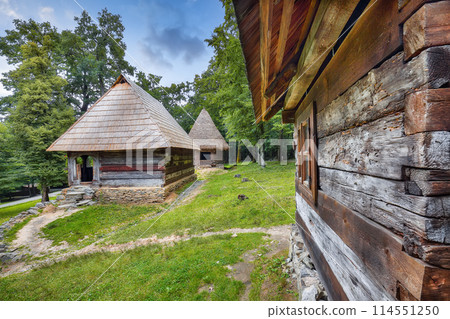 Amazing summer scene of traditional romanian peasant houses. 114551250