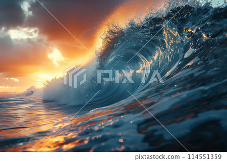 Ocean wave at sunset. Conceptual image. 114551359