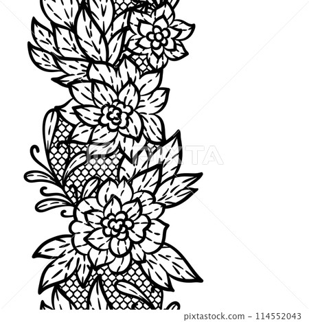 Lace pattern with flowers. Embroidery handmade decoration. 114552043