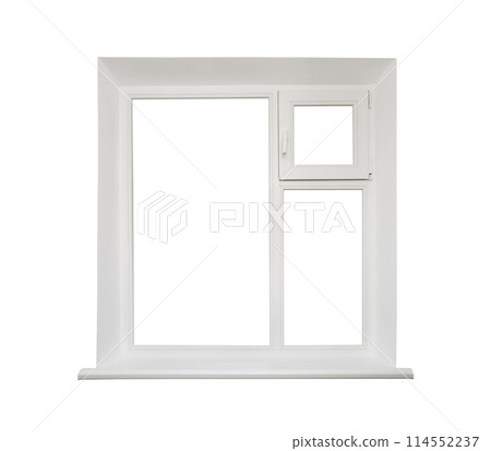 Window frame plastic with window sill, space to copy, isolated on white background with clipping path 114552237