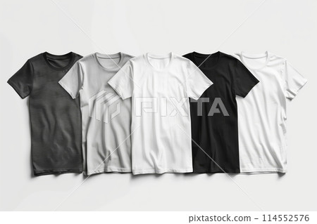 Collection of blank unisex t-shirts in various colors for mockup designs 114552576