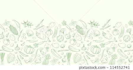 Farm Harvest Vegetable Linear Sketch border Pattern for Culinary 114552741