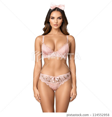 Floral Lace Plunge Bra Delicate pastel pink lace plunge bra with scalloped edges and a 114552958