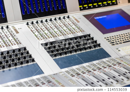 TV station audio mixer control panel 114553039