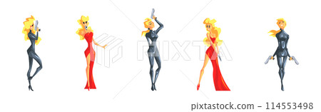 Woman Secret Agent Character with Pistol Vector Set 114553498