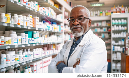 Man Sitting at Table in Pharmacy 114553574