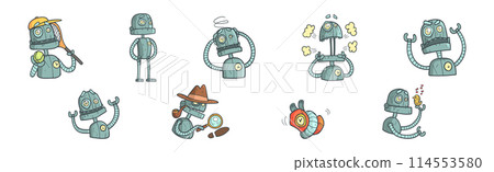 Steampunk Robot Character in Various Pose with Emotion Vector Set 114553580
