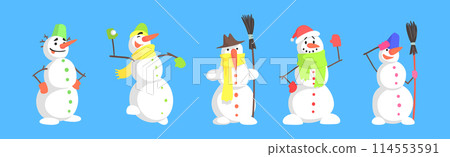 Funny Snowman Character Made of Snow Balls Vector Set Funny Snowman Character Made of Snow Balls Vector Set 114553591
