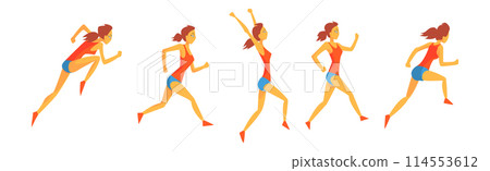 Woman Run Marathon Race Moving Fast and Sprinting Vector Set Woman Run Marathon Race Moving Fast and Sprinting Vector Set 114553612