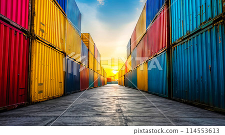 Colorful Shipping Containers Stacked in Bulk at a Port Colorful Shipping Containers Stacked in Bulk at a Port 114553613