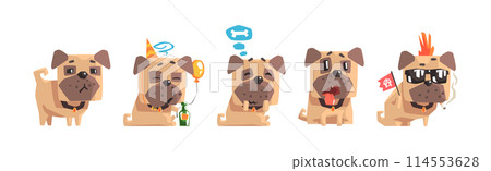 Funny Pug Dog Character with Cute Snout Vector Set 114553628