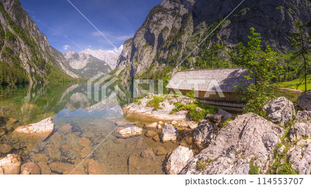 Bootshaus am Obersee lake in Berchtesgaden National Park, Alps Germany 114553707