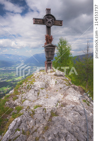 Mountain valley near Klettersteige am Jenner in Berchtesgaden National Par, Alps Mountain valley near Klettersteige am Jenner in Berchtesgaden National Par, Alps 114553737