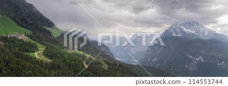 Konigsee lake from Jenner mount in Berchtesgaden National Park, Alps Germany Konigsee lake from Jenner mount in Berchtesgaden National Park, Alps Germany 114553744