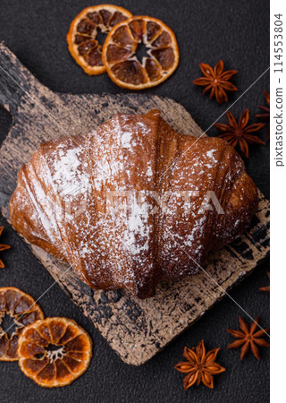 Delicious fresh sweet crispy croissant with chocolate 114553804