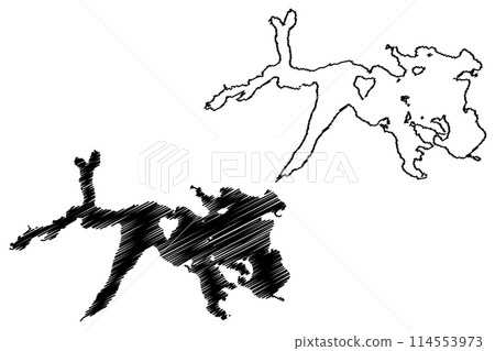 Lake Manapouri (New Zealand, Oceania, South Island) map vector illustration, scribble sketch map 114553973