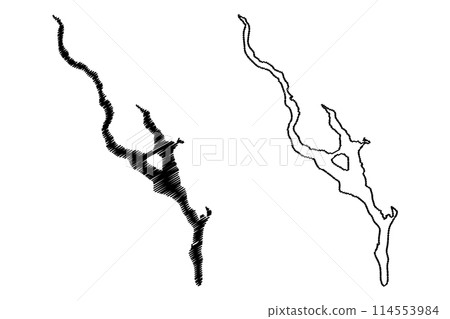 Lake Mjosa (Kingdom of Norway) map vector illustration, scribble sketch Mjosa map 114553984