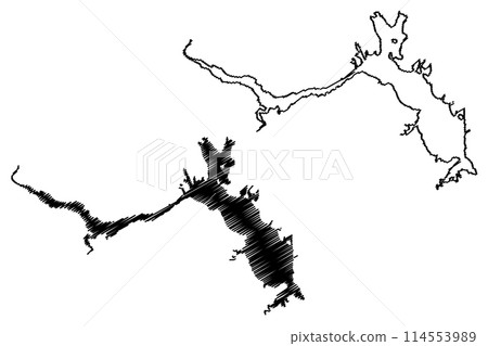 Lake Abiquiu Reservoir (United States of America, North America, us, usa, New Mexico) map vector illustration, scribble sketch Abiquiu Dam map 114553989