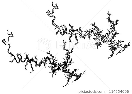 Lake Bull Shoals Reservoir (United States of America, North America, us, usa, Arkansas and Missouri) map vector illustration, scribble sketch Bull Shoals Dam map Lake Bull Shoals Reservoir (United States of America, North America, us, usa, Arkansas and Missouri) map vector illustration, scribble sketch Bull Shoals Dam map 114554006
