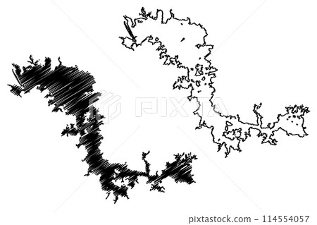 Lake Cerron Grande (Republic of El Salvador, central america) map vector illustration, scribble sketch Embalse Cerron Grande Reservoir map 114554057