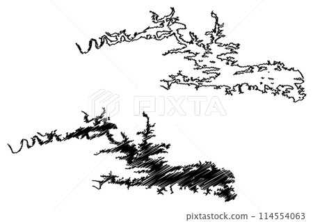 Lake DeGray Reservoir (United States of America, North America, us, usa, Arkansas) map vector illustration, scribble sketch DeGray Dam map 114554063